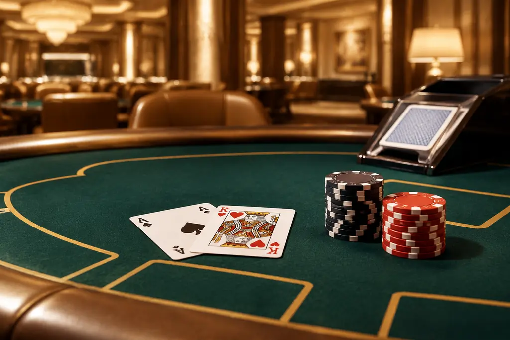 Kartu as dan kartu bergambar pada meja blackjack kasino